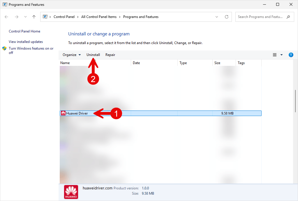 Select Huawei Driver Uninstall